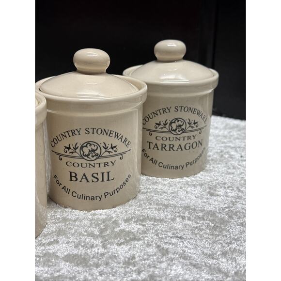 Country stoneware spice jars Set of 7! EUC - Picture 6 of 11